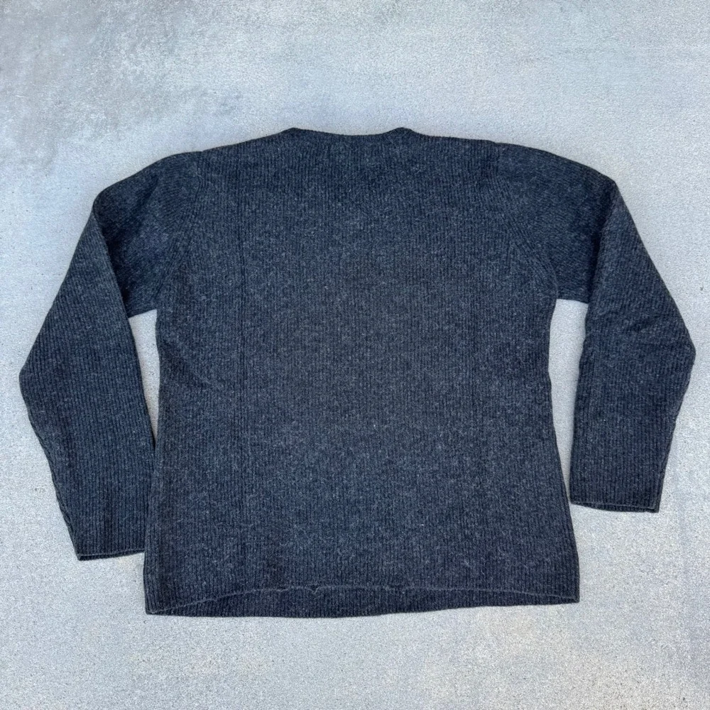 Banana Republic Men Charcoal Gray 100% Lambswool Ribbed V-Neck Sweater Medium